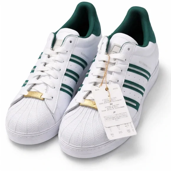 Adidas Superstar White Green Stripe Gold Plate Sneakers Men’s 9 Women’s 10.5 - Picture 1 of 6